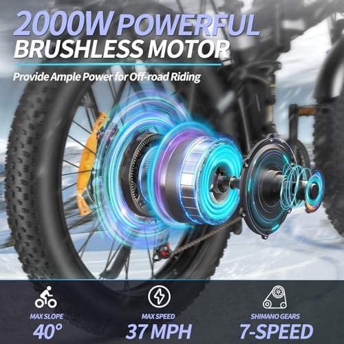 Folding Electric Bike for Adults – 1000/2000W, 30/37MPH Ebike with 48V 15/20AH – 20″/26″ 50/75 Miles – 7-Speed Gears – Beach Mountain Snow Electric Bicycle UL Certified - Image 5