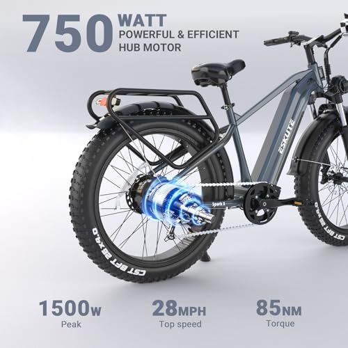 ESKUTE E Bikes for Adults Electric 750W (1500W Peak) Power, Spark X Electric Bicycles 48V 20AH Battery 26 Fat Tire Electric Bike 28Mph 70 Miles Range 7 Speed Hydraulic Disc Brakes - Image 3