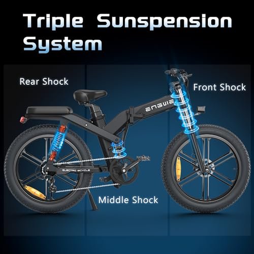 Folding Electric Bike for Adults,48V 29.2Ah Dual Batteries,1000W 31 MPH 93.2 Miles Max Range 8-Speed Adult Electric Bicycles,26” Fat Tire Electric Mountain Bike with Triple Suspension - Image 6