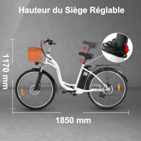 DYU Electric Bike, 26 Inch Smart Electric Bicycle with 6 Speed Shifting, 12.5Ah 36V Removable Battery, City Urben E-Bike with Basket, Adjustable Seat Height, Unisex Adults