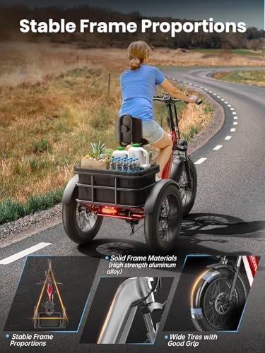 Electric Tricycle for Adult with 750W Motor, 60 Miles Range Pickup Class Trike, 500 Lbs Load Electric Trike with Rear Differential and 20” Fat Tires, 48V 18AH Cell Battery, Husky - Image 5