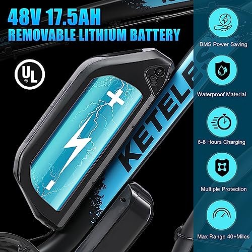 1000w Electric Bike Ebikes for Adults Electric Bike for Adults 48v 17.5ah Removable Battery 28MPH Electric Mountain Bike 21 Speed 26″ Fat Tire Ebike Lockable Suspension Fork & Hydraulic Brakes - Image 3