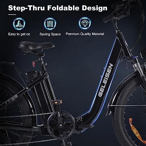 Electric Bike for Adults, 1200W Peak 30MPH Electric City Cruiser Bicycle, 26″ x 3.0 Fat Tire Step-Thru Ebike with 48V 16AH/14.5AH Removable Battery, 7-Speed Folding Electric Commuter Bike - Image 5