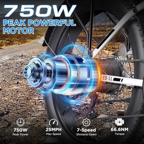 Electric Bike for Adults, 750W Peak Ebike, 25MPH 60Miles Electric Mountain Bike, 26″ Fat Tire Electric Bicycle with 48V 13AH Battery, Rear Rack, Turn Signal, Lockable Suspension Fork,7 Speed - Image 3