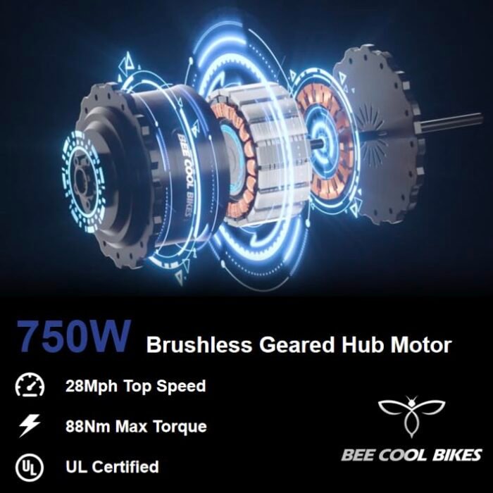 BEE Cool Adventurer Long Range Full Suspension Electric Bike, 750W Mountain eBike, 80MI Range, 48V 21Ah Battery 26″x4″ Fat Tire, 350LBS Payload, 28MPH, 7 Speed from Bikes - Image 4