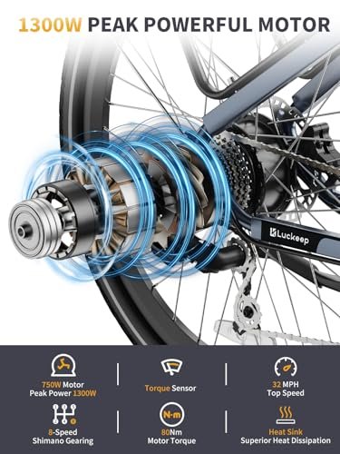 Electric Bike for Adults 1300W Peak Motor 48V 20AH SAMSUNG Battery 32MPH 80Miles Range 27.5” Step-Thru Ebike with Torque Sensor, Anti-Theft Alarm, Hydraulic Brake, UL 2849 Certified Electric Bicycle - Image 5