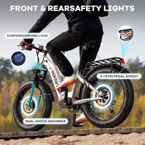 Electric Bike for Adults, 26″ x 4.0 Fat Tire Ebike, 1100W Peak Motor Torque Sensor Electric Mountain Bike, 32MPH Electric Bicycle with 52V 20AH Battery, 7 Speed, Hydraulic Brake, UL Certified