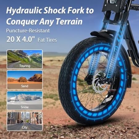 750W Moped Style Electric Bike for Adults, 20 * 4.0″ Fat Tire & 624WH Removable Battery – Electric Dirt Bike, Up to 28MPH, 7 Speed Gear All-Terrain Ebike for Off-Road, Mountain, Snow (Camouflage)