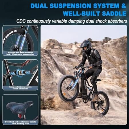 1800W Electric Bike for Adults, 48V 25Ah Samsung Cells Battery Max Range 105Miles & 35MPH Electric Bicycle, 26”×4.0″ Fat Tire Ebike, Full Suspension Off Road Beach Commute Mountain E-Bike, UL 2849