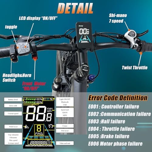 Electric Bike for Adults, Nexusrider Su7 2000W Dual Motor Electric Bicycle, 7 Speed 35MPH MTB, 48V 22.4AH 26 in Fat Tire Ebike with Full Suspension, 90 Miles Single & Dual Drive Switching - Image 6