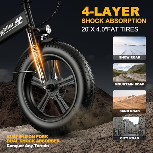 EUYBIKE1000W Folding Electric Bike for Adults,30mph Max Speed, 15AH Removable Battery Ebike, 20″ 3 Fat Tire Electric Mountain E Bike with 7-Speed,Adult Electric Bicycles for Commute Beach Snow - Image 6