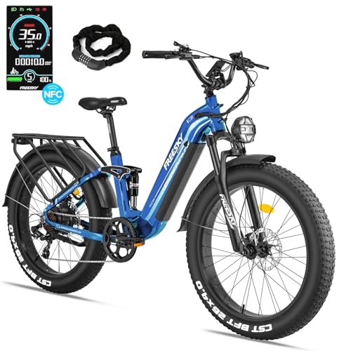 FREESKY Electric Bike for Adults 1600W Power Motor 48V 20 AH Ebike, Step-Thru Ebike up to 35MPH & 90Miles Max Range, 26” Fat Tire Full Suspension Electric Bicycle for Man/Women