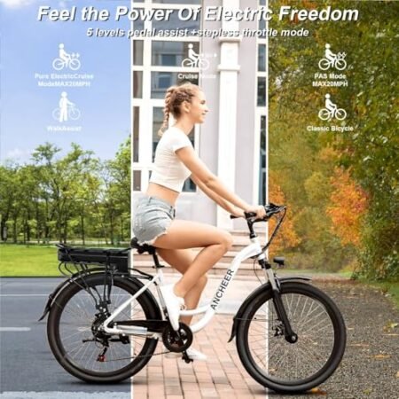 ANCHEER Electric Bike for Adults, 48V 500Wh EBike, UP to 60 Miles, Removable Battery, Fast-Charge, 26″ Commuter Electric Bicycles, 7-Speed, LCD Digital Display, Suspension Fork, Cruise Control, UL2849