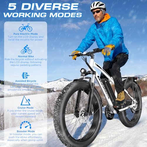 Electric Bike for Adults, 750W Peak Ebike, 25MPH 60Miles Electric Mountain Bike, 26″ Fat Tire Electric Bicycle with 48V 13AH Battery, Rear Rack, Turn Signal, Lockable Suspension Fork,7 Speed - Image 4