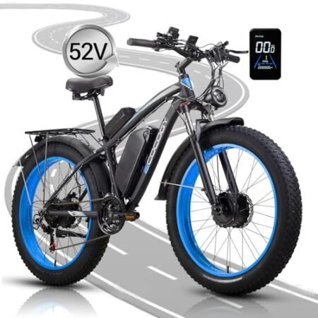 Electric Bike for Adults 2000W Peak 3000W Dual Motor E Bike with 52V 23Ah Battery 36.8MPH 7 Speed Ebike, 26″x4″ All Terrain Fat Tire Electric Bicycle with Front Fork Suspension