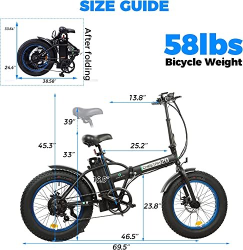 ECOTRIC Electric Bike 500W Folding Ebike 20″ Fat Tire Foldable Electric Bicycle 48V 12.5AH Lithium Removable Battery Beach Snow Mountain E-Bike Commute Ebike for Adults Shimano 7-Speed,2 Batteries - Image 5