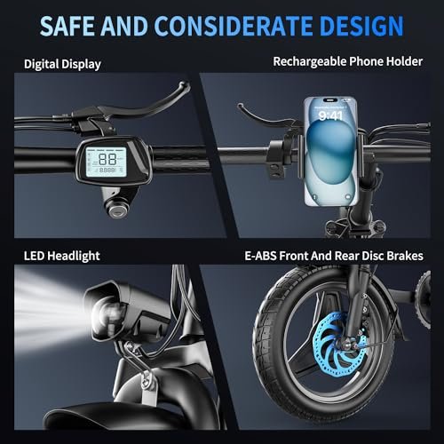 14″ Electric Bike,500W Folding Electric Bicycle Up to 25MPH 30Miles City Commuter Ebike with 48V/13A Large Capacity Removable Battery and Multi-Function Display - Image 5