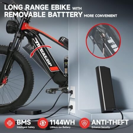 2000W Electric Bicycle for Adults- Moped Style Ebike with 1144WH Battery Pack up to 50 Miles 37MPH, 26″ Fat Tire, 7-Speed, 6-Layer Suspension