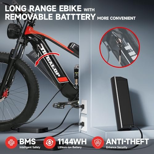 2000W Electric Bicycle for Adults- Moped Style Ebike with 1144WH Battery Pack up to 50 Miles 37MPH, 26″ Fat Tire, 7-Speed, 6-Layer Suspension