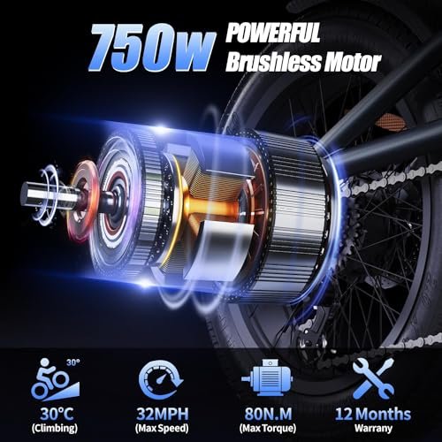 Electric Bike for Adults, 750W Motor (Peak 1000W), 48V 17.5Ah Removable Battery Ebike for Adults, 30Mph Max 55Mile Long Range Electric Bicycle for Commuting, Outdoors, Travel, Shopping - Image 6