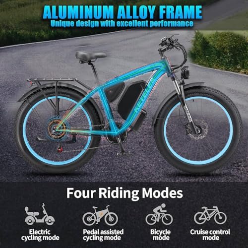 Electric Bike for Adults 1000W 48V 17.5AH Removable Battery 27MPH 26″ x 4″ Fat Tire Snow Beach Mountain Ebike with 21-Speed Shifting Gear Hydraulic Disc Brake City Electric Bicycles - Image 6