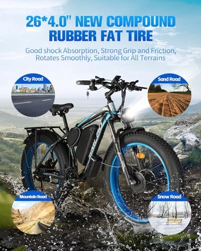 Electric Bike for Adults, Dual Motor 2000W AWD 48V 22.4Ah 35MPH Ebike, Electric Bicycle with 26″ Fat Tire MTB 21 Speed Front Suspension Dual Hydraulic Disc Brakes
