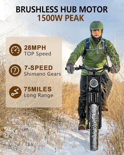 1500W Full Suspension Moped Style Ebike, 20″ Fat Tire Electric Bike Up to 28MPH & 75 Miles, 15.6AH/31.2AH Removable Battery, All-Terrain Offroad E Bike for Mountains, Snow, Sand, Road
