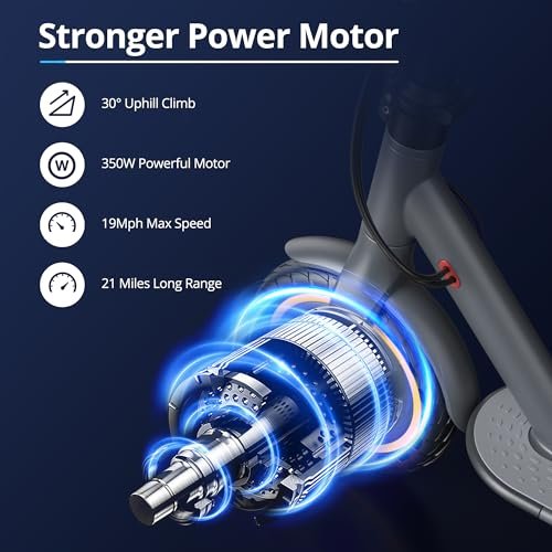 Electric Scooter – 8.5″ Solid Tires, 350W Motor, Up to 19 MPH and 20/23 Miles Long-Range Portable Foldable Commuting Scooter for Adults with Double Braking System and App - Image 5