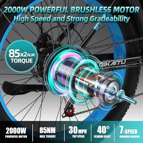 2000W Dual Motor Electric Bike for Adults-30MPH Ebike with 26″ x 4″ Fat Tire48V23Ah Removable Battery,and 7Speed Hydraulic Disc Brake, All-Terrain E-Bike for Off-Road Mountain and Snow。