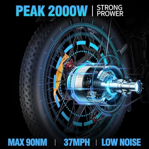 Folding Electric Bike for Adults, 2000/1500/1000W Brushless Motor Ebike,30/37MPH,15/20AH Removable Battery, Fat Tire Mountain Ebike with Disc Brake, Shamano 7 Speed - Image 3