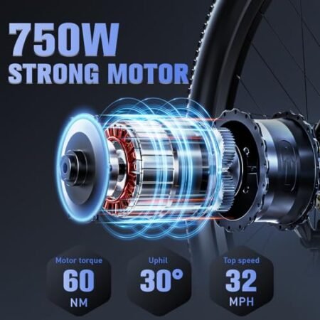 Electric Bike for Adults,750W Brushless Motor,21 Speed Gear,32MPH 55 Miles Ebike,48V15Ah Removable Battery Electric Mountain Bike,Commuting E Bike with Fork Suspension