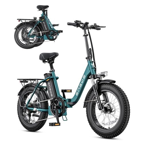 ENGWE 1125W Electric Bike for Adults | 52V 13Ah Removable Battery | Max Range 68Miles & 28MPH | 75Nm Torque | 20”×3.0” Fat Tire Ebike for Urban Commuters (L20 2.0, Green, No Basket)