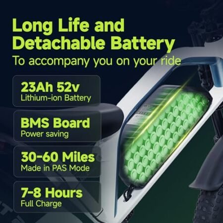 Electric Bike for Adults, 7-Speed-Gear E-Bike, Fat Tire Dual Motor Removable Battery Ebike, 60 Miles Off Road Mountain Electric Bicycle with Dual Hydraulic Disc Brakes…