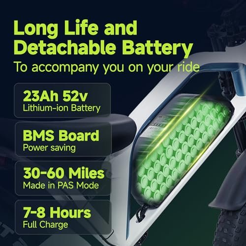 Electric Bike for Adults, 7-Speed-Gear E-Bike, Fat Tire Dual Motor Removable Battery Ebike, 60 Miles Off Road Mountain Electric Bicycle with Dual Hydraulic Disc Brakes…