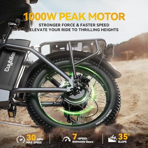 Folding Electric Bike for Adults, 1000W Motor(1500W Peak),30MPH, 60Mile,48V 20AH Battery,20″ Fat Tire Foldable Electric Bicycle,Commuter Beach Snow E-Bikes,7-Speed