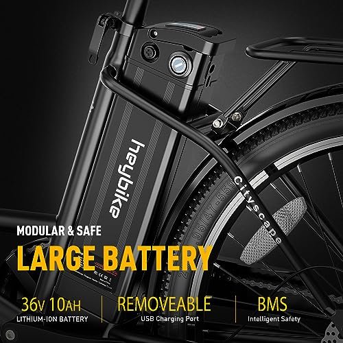 Heybike Cityscape Electric Bike 350W(Peak 500W) Electric City Cruiser Bicycle Up to 40 Miles 23MPH Removable Battery, 7-Speed and Dual Shock Absorber, 26″ Electric Commuter Bike for Adults - Image 4