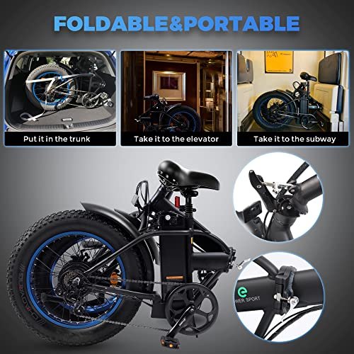 ECOTRIC Electric Bike 500W Folding Ebike 20″ Fat Tire Foldable Electric Bicycle 48V 12.5AH Lithium Removable Battery Beach Snow Mountain E-Bike Commute Ebike for Adults Shimano 7-Speed,2 Batteries - Image 3