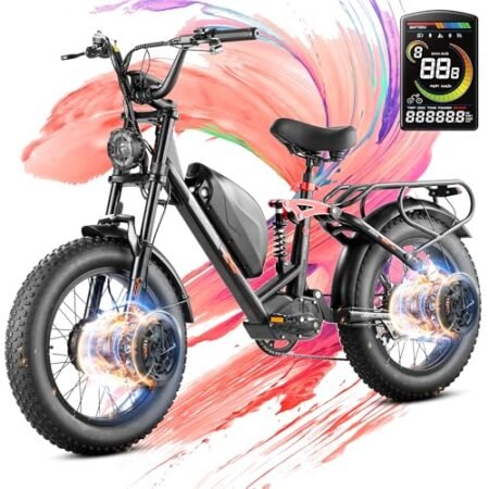 eAhora Luna II Peak 1500W Dual Motor Electric Bike for Adults, 7-Speed 33MPH 48V 20Ah E Bike, 20 * 4.0 Puncture Proof Fat Tires Hydraulic Brake Full Suspension Electric Bike, with UBS Wharging Port