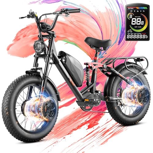 eAhora Luna II Peak 1500W Dual Motor Electric Bike for Adults, 7-Speed 33MPH 48V 20Ah E Bike, 20 * 4.0 Puncture Proof Fat Tires Hydraulic Brake Full Suspension Electric Bike, with UBS Wharging Port