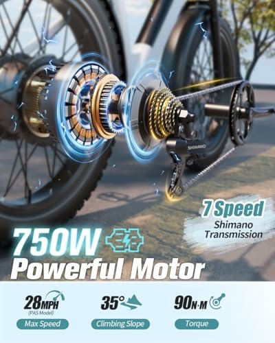 Electric Bike for Adults 960W Peak , 48V 15AH Removable Battery Electric Bicycle, 28MPH Commuter E-bike, 7 Speed, Up to 60 Miles,All Terrain 26″ Fat Tire Front Suspension,UL Certified,Samoyed - Image 6