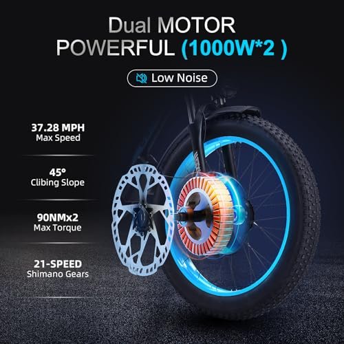 Electric Bike with 54.6V 2A Charge Ebike Electric Mountain Bike for Adults with 1000W*2 Motor,37.28mph Max Speed - Image 5