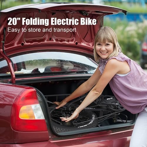 Electric Bike 20″ 750W Peak Power Folding Fat Tire Electric Bike with 48V 13Ah Removable Battery 20MPH Adult Ebike, 7-Speed Electric Bicycle, 50miles Range Commute E-Bike, LCD Display - Image 4