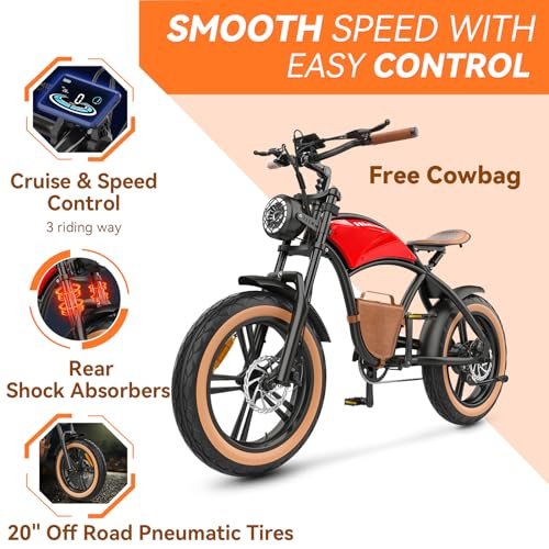 HIDOES B10 Cowboy Style Electric Bike for Adult 1000w Brushless Motor 48V 13AH Battery, 20″×4’Fat Tires Double Brake System 35Miles Max Range 37MPH Max Speed Beach Mountain Off Road Electric Bicycle - Image 3