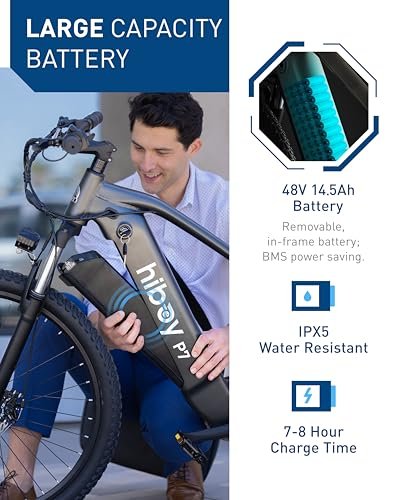 Hiboy P7 Electric Bike for Adults with 800W Peak Motor, 25mph Max Speed, 696 WH Removable Battery Ebike, 27.5″ Electric Mountain Bike with 7-Speed and Front Suspension - Image 5