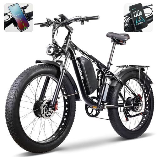 E·Bycco Dual 1000W Motors 2000W Electric Bike for Adults, 37MPH 52V 23Ah Battery Electric Bicycle, Full Suspension 26″*4.0 Fat Tire Hydraulic Disc Brake Ebike, Beach Off-Road Mountain E-Bike for Men - Image 5