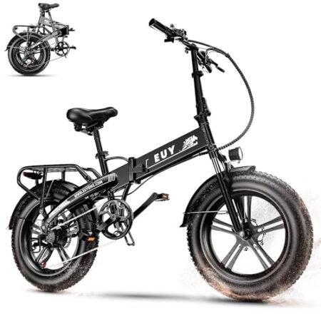 EUYBIKE1000W Folding Electric Bike for Adults,30mph Max Speed, 15AH Removable Battery Ebike, 20″ 3 Fat Tire Electric Mountain E Bike with 7-Speed,Adult Electric Bicycles for Commute Beach Snow