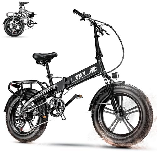 EUYBIKE1000W Folding Electric Bike for Adults,30mph Max Speed, 15AH Removable Battery Ebike, 20″ 3 Fat Tire Electric Mountain E Bike with 7-Speed,Adult Electric Bicycles for Commute Beach Snow