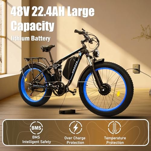 Ebikes Dual Motor, Electric Bike for Adults, 2000w Fat Tire Ebike 35mph Dual Motor Electric Bike with Removable 48v, All Terrain Ebikes for Adults, Full Suspension 26″ Awd E Bike 22.4ah Battery - Image 6