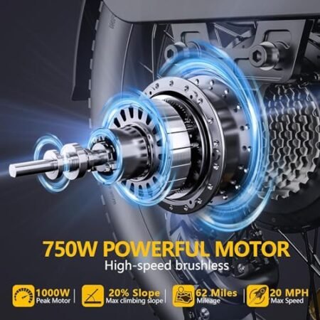 Electric Bike, Folding Electric Bike with 62 Miles Range, 48V Removable Battery, 20 Inches Fat Tire for Beach Cruiser City Commute Mountain