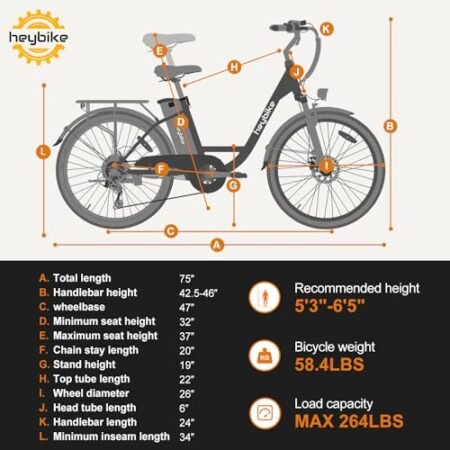 Heybike Cityscape Electric Bike for Adults with 350W Motor Peak 500W, 23mph Max Speed, 26″ Electric Commuter Bike with UL Certified 360WH Removable Battery up to 40 Miles,7-Speed and Front Suspension